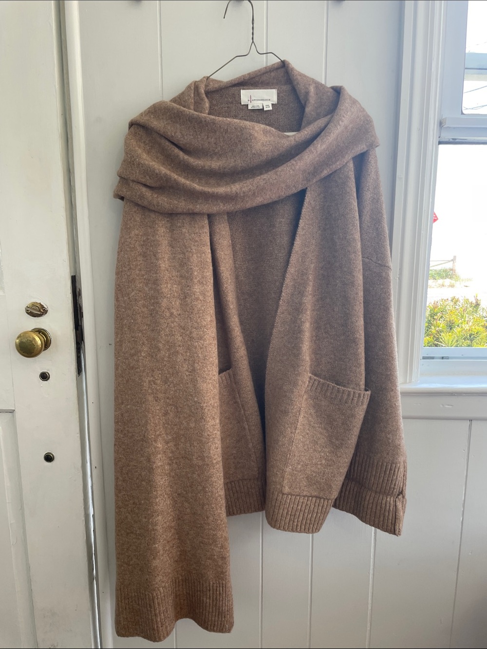Anthropologie Camel Open-Front Pocket Cardigan